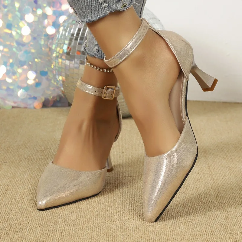 French-style Buckle Fashion Single Shoes 2026 New Style Pointed-toe Slim High-heeled Shoes Extra-large Women's Shoes 36-43