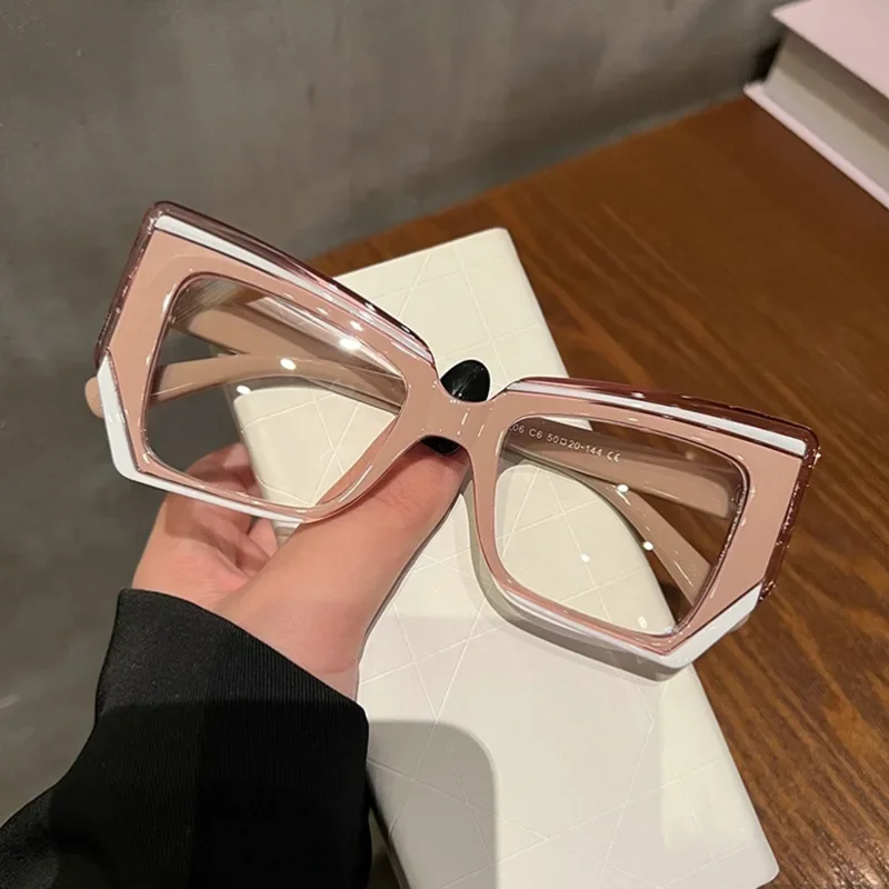 Cat Eye Flat Mirror Women Polygon Fashion Eyeglasses Frame Anti Blue Light Optical Clear Lens Eyewear New Retro Glasses Frame