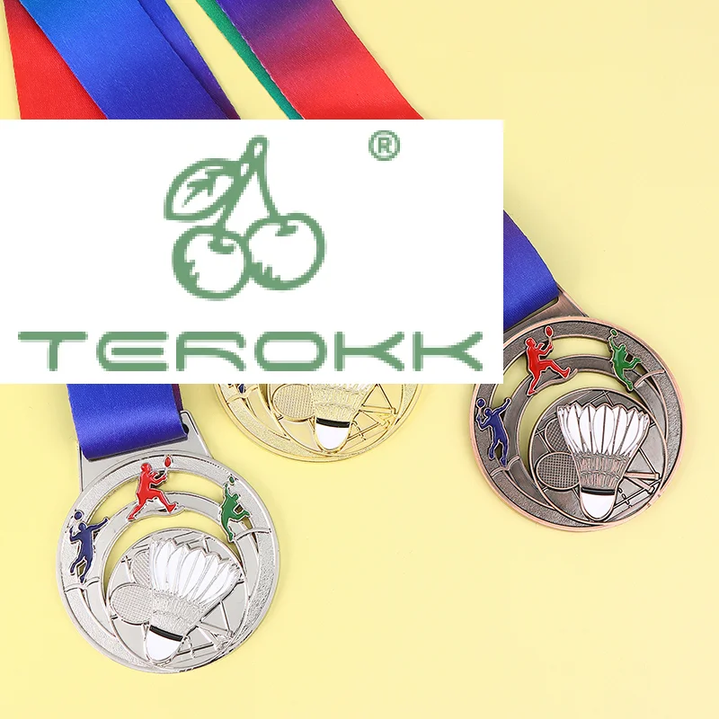 Medaglie premio badminton in metallo 1 pezzo con nastro al collo Premi in bronzo oro argento Medaglia premio per giochi di competizioni sportive per bambini