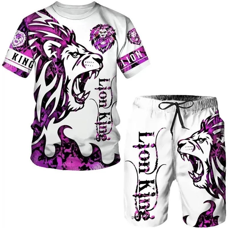 New men\'s sportswear set with summer animal pattern T-shirt set 3D printed animal short sleeve two-piece set O-neck T-shirt set