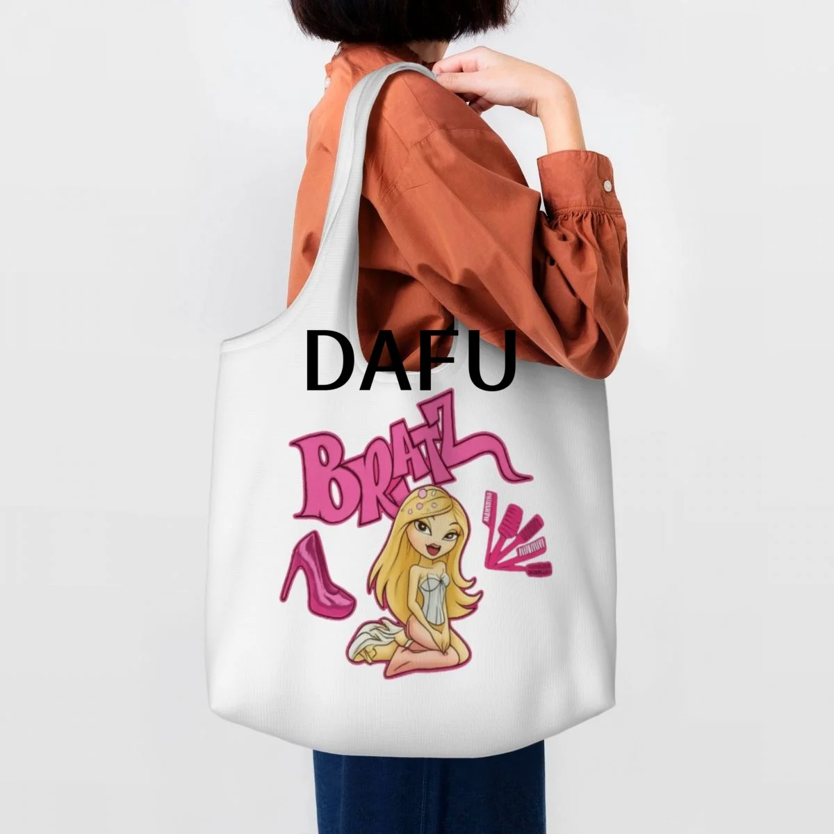 Bratz Fashion Vibes Large Capacity Canvas Tote Bag Single Shoulder Work Commute Bag For Women Eco-Friendly Shopping Bag