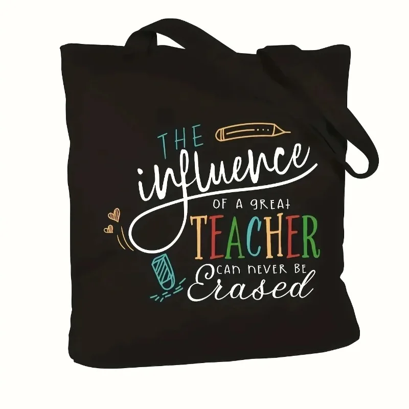 

Canvas Black Large Capacity Teacher Letter Print Tote Bag Women's Casual Shoulder Handbag & Shopping Gift Women Bag