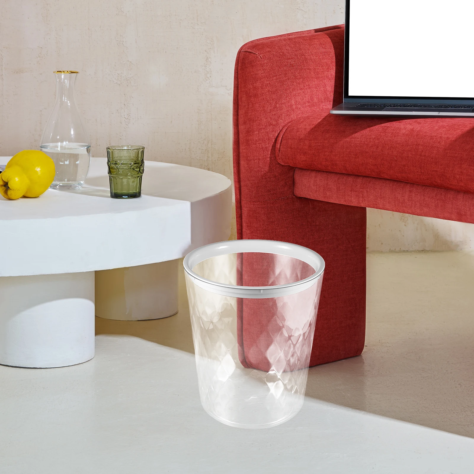 

Transparent Trash Can Large Capacity Round Wastebasket for Kitchen Bathroom Office Bedroom Garbage Bin