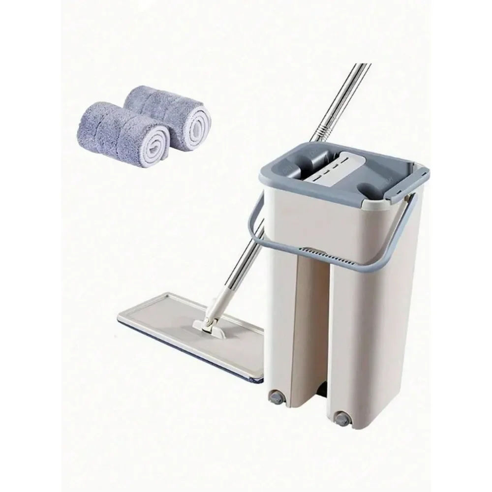 

Set Flat Mop Bucket With 2 Microfiber Mop Heads, SelfWringing Cleaning Mop Bucket For Wet And Dry Mopping, Suitable For Cleanin