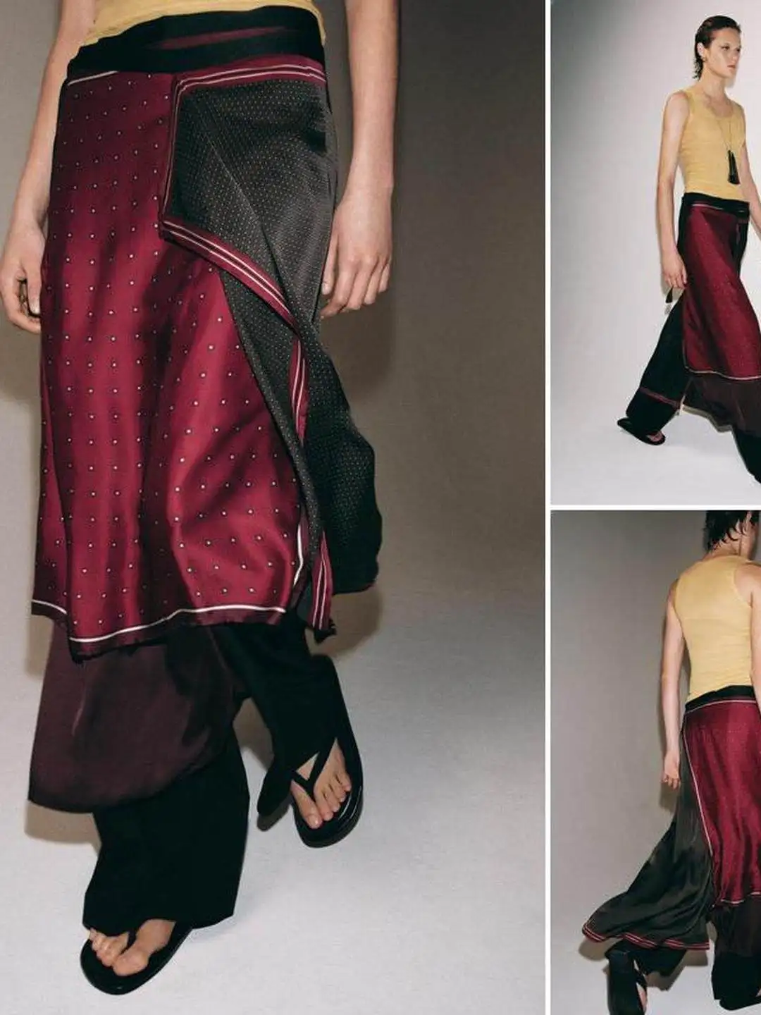  Knot Decoration Print Scarf Style Half-length Long Skirt Mid-waist PVC Fabric Irregular Hemline Ladies Skirt