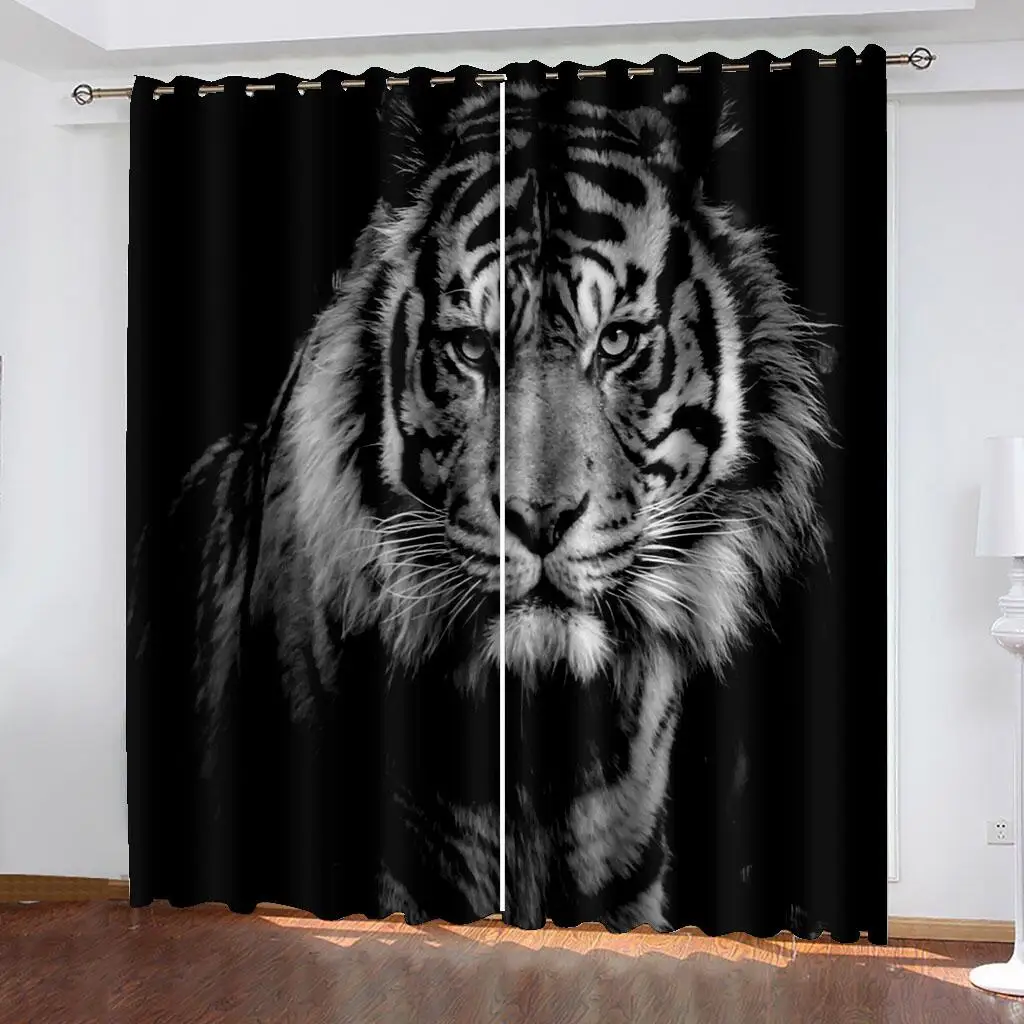 Majestic Lion Portrait Curtains Black Gold Animal Print Drapes Unique Living Room Bedroom Decor Curtains 2 Panels Set