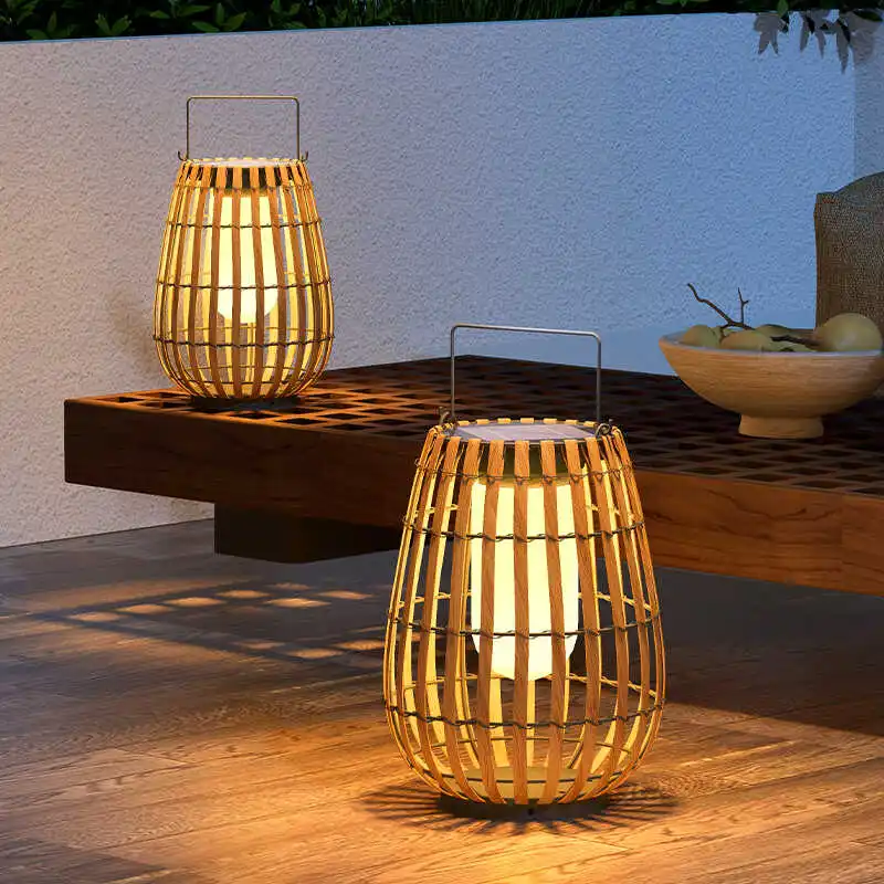 

Solar outdoor desktop light rattan art woven courtyard terrace ambient wind light waterproof villa portable lawn light