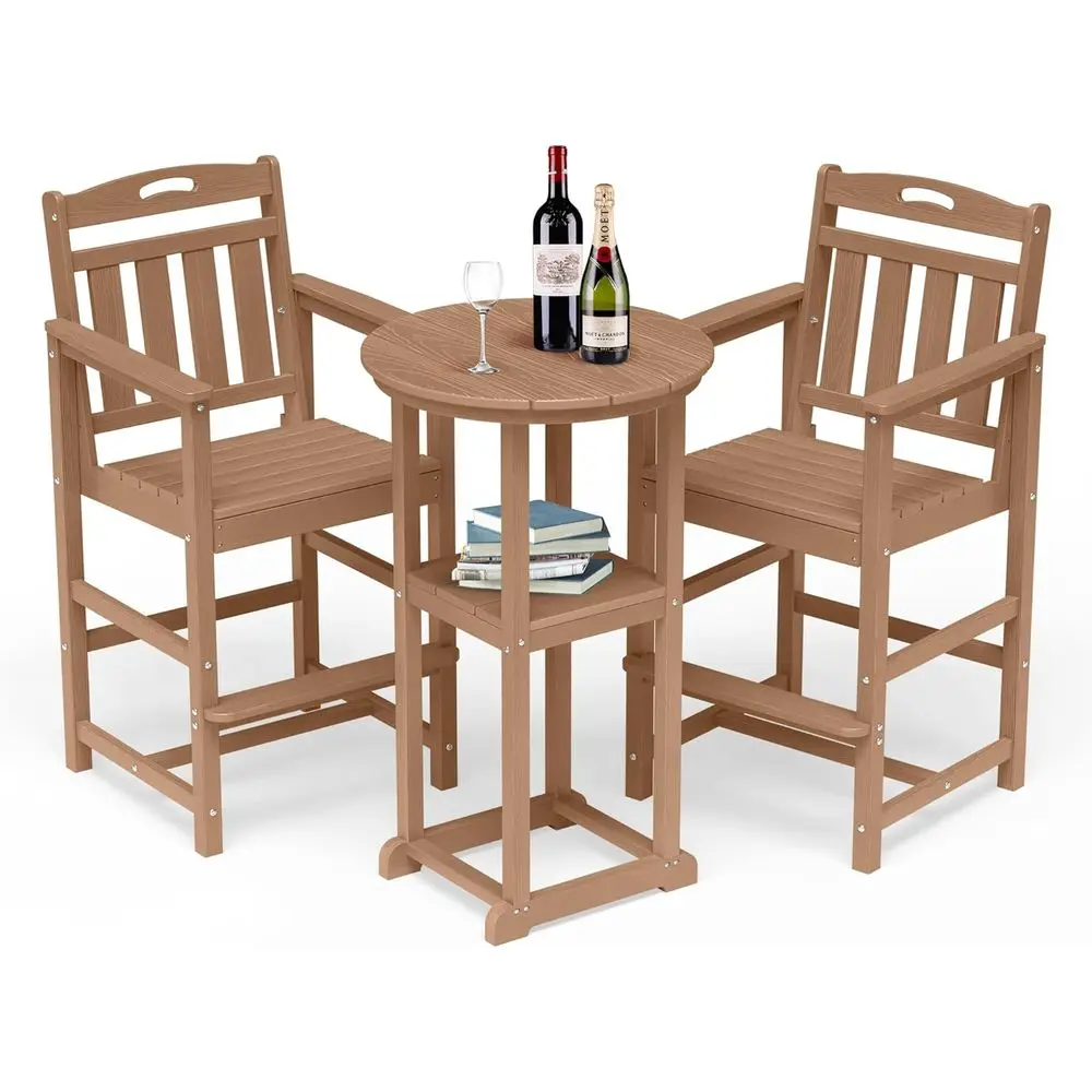 

3-Piece Outdoor High Top Patio Furniture Set with Weather-Resistant Teak Bar Chairs