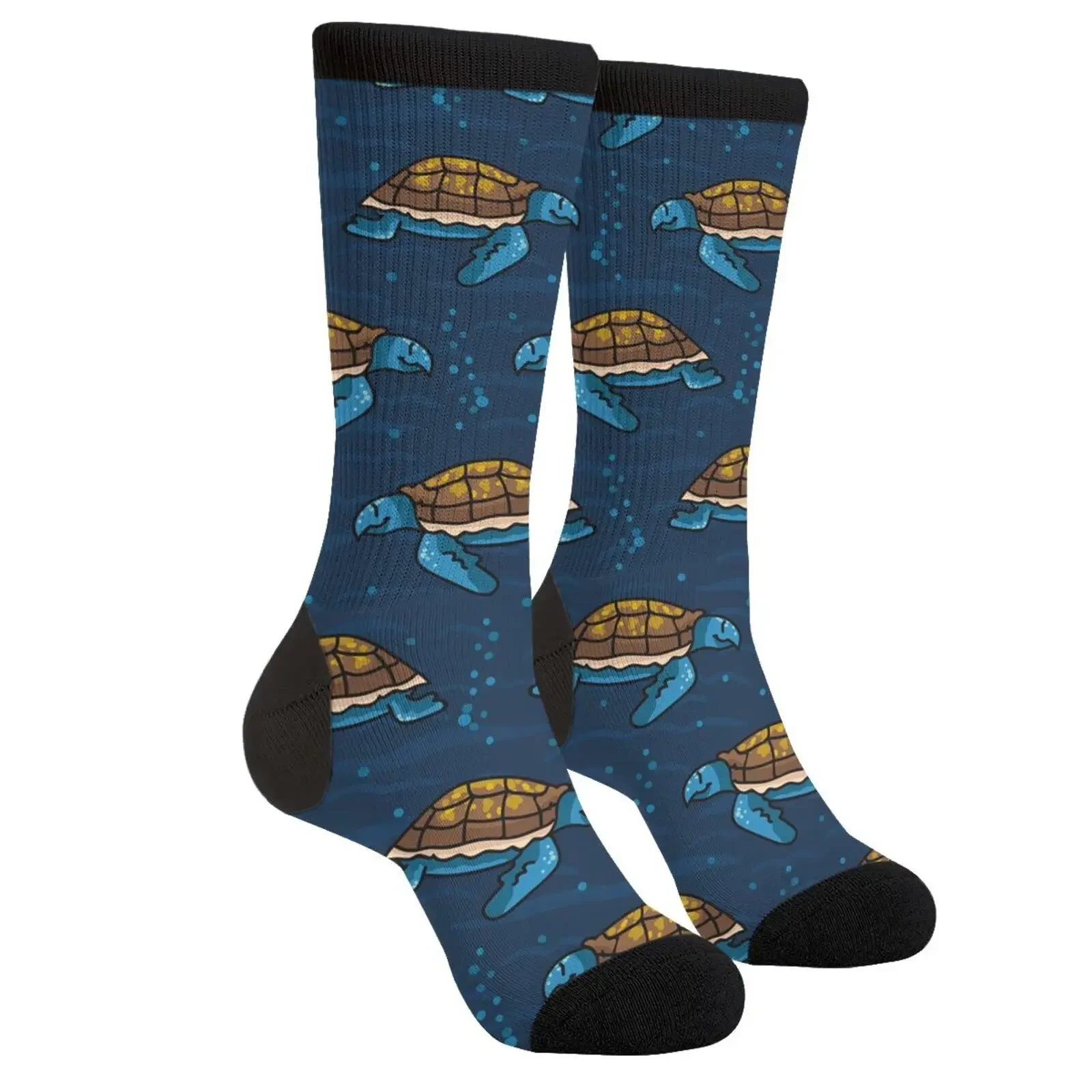 Cute Turtle Blue Nautical Casual Funny Funky Novelty Socks For Men Women One Size