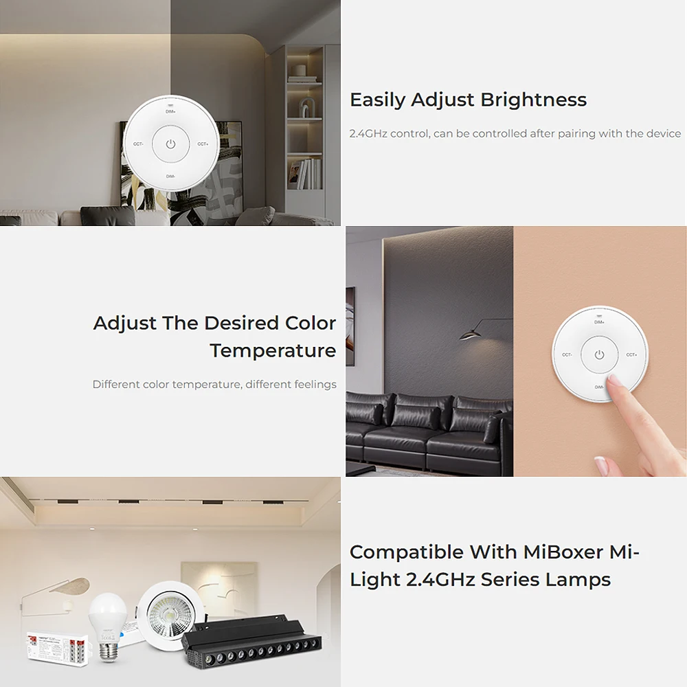 Miboxer K2S 2.4G Mini RF Panel Remote Compatible With Brightness Dimmable Color Temperature Adjustable Lamp Bulb Controller