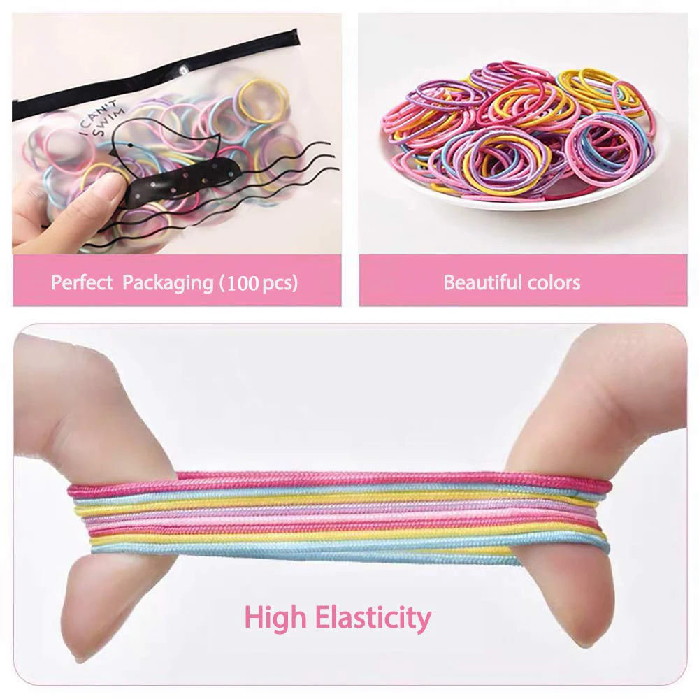 100Pcs/Set Children Girls Hair Accessories Candy Color Hair Ties Colorful Basic Simple Rubber Band Elastic Scrunchies Hair Bands