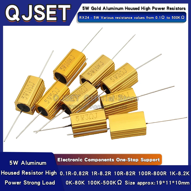

1pcs Gold Aluminum Housed High Power Resistors RX24-5W 0.1R 1 2 3 4 5 6 8 10 20 47 100 Ohm 150 200 300 470 Ohm 1K Ohm 10KΩ 100KΩ