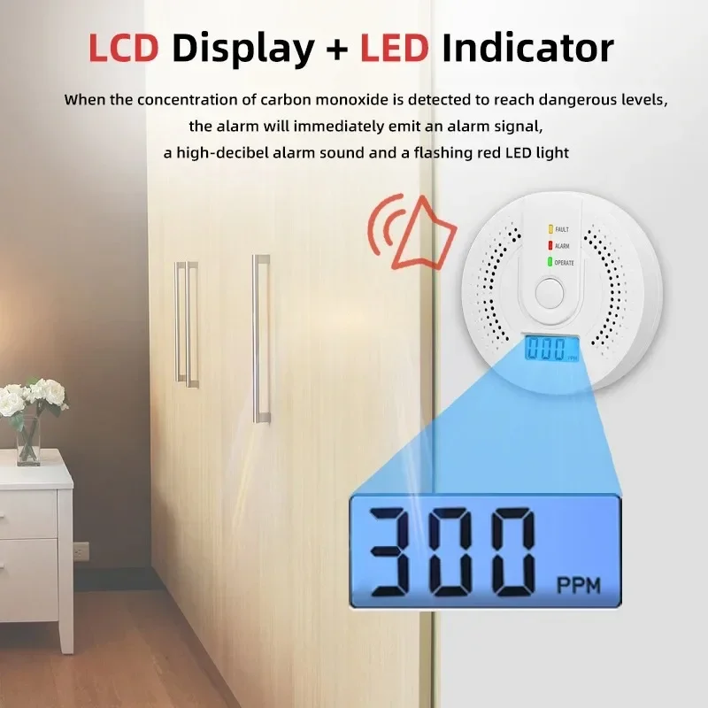 

Independent CO Alarm Sensor Carbon Monoxide Alarm Detector High Sensitive Warning LCD Display CO Alarm With UL2034
