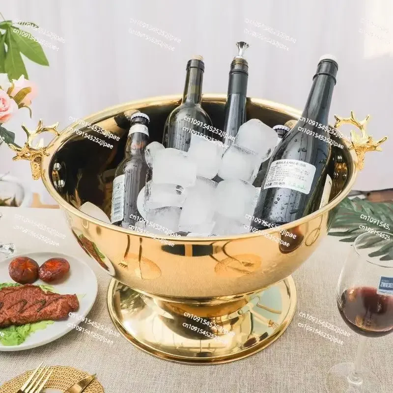 Stainless steel deer head champagne basin large ice bucket ice wine basin creative ice bucket for banquet