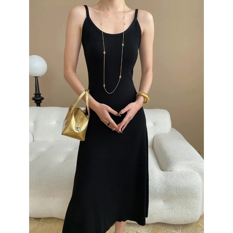 

Summer High-waisted Slim Elegant Camisole Dress for Women Screw Thread Thin Knitted Dress Draped Party Chic Office Lady Clothing