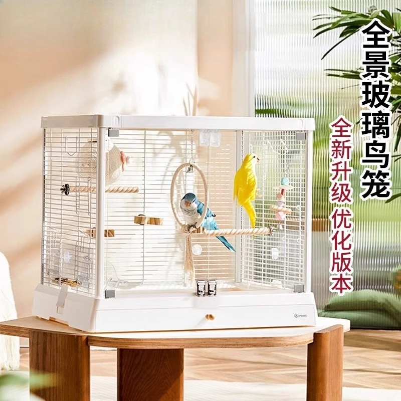 Stainless steel bird cage, panoramic glass high transparent bird cage villa home large parrot cage