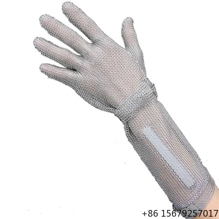 Extra Long Welded Cut Resistance Butcher Stainless Steel Chain Mail Mesh Gloves
