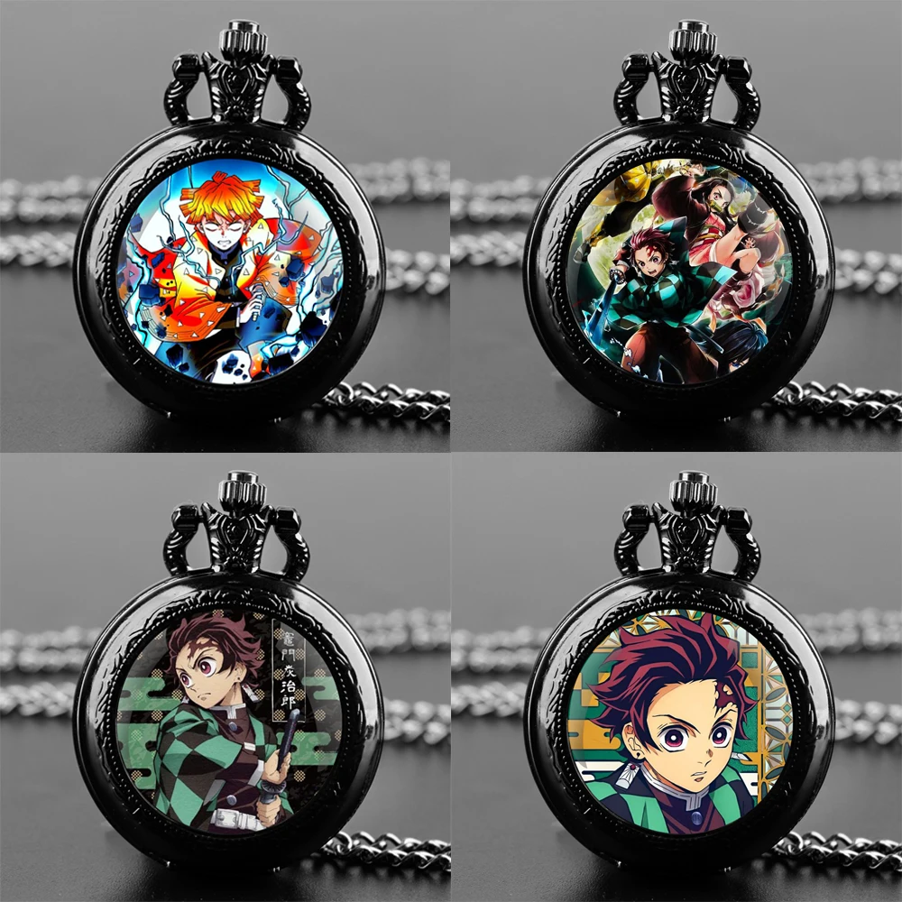 

Anime Demon Slayer Kimetsu no Yaiba Kamado Tanjirou Quartz Pocket Watch Men Women Pendant Necklace Chain Charm Clock Watch Gifts