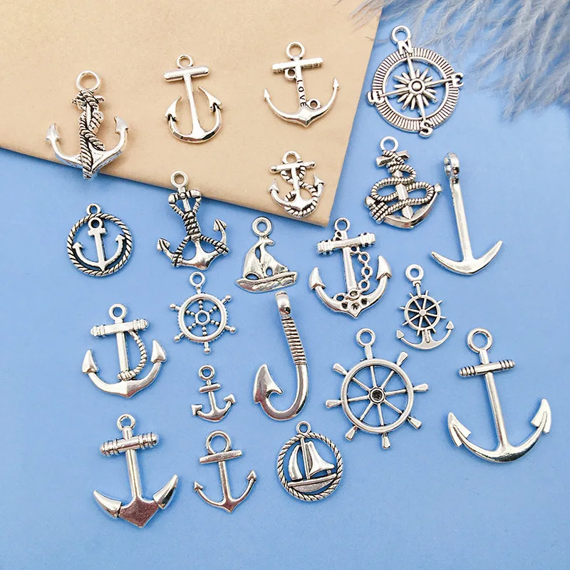 20pcs/set Random Mix Mixed Anchor Pendant Rudder Compass Charms Steampunk For Jewelry Diy Making Findings