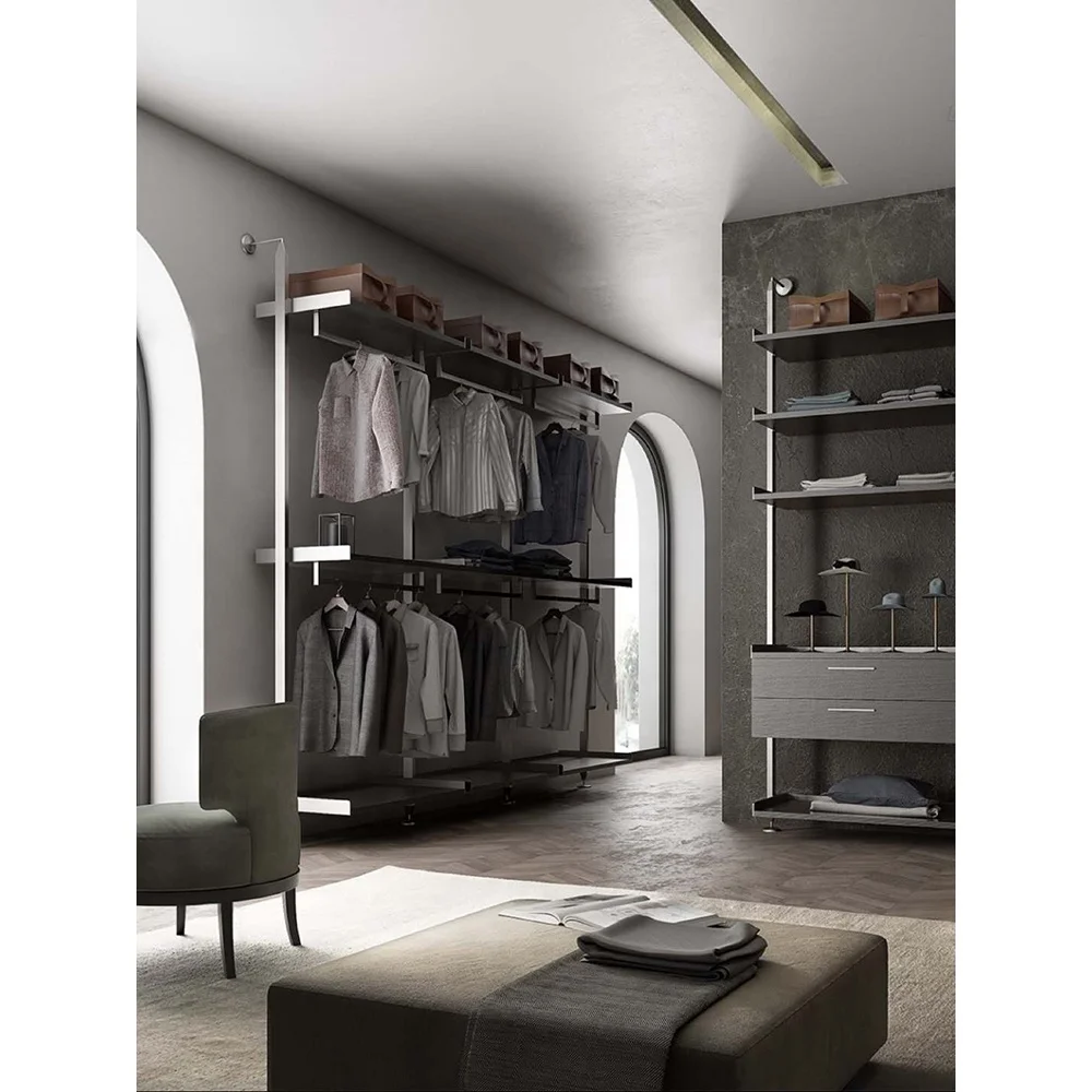 

Open Cloakroom Walk in Closet Furniture Aluminum Bedroom Furniture Furniture Metal, Wooden and Glass Home