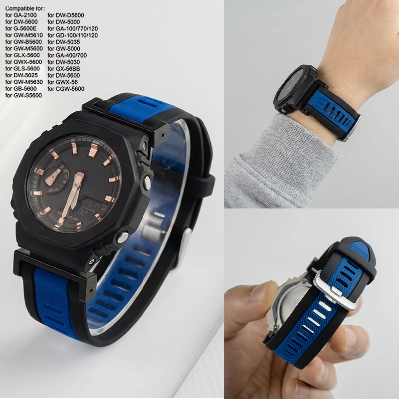 Zweifarbiges Silikon-Uhrenarmband für Casioak DW5600 GW-B5600 GA-2100 GA-100/770/120. Ersetzen Sie das Uhrenarmband durch ein weiches Handgelenkband