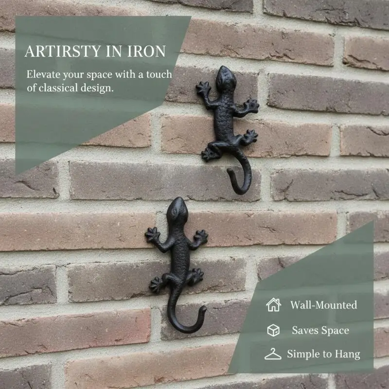 Cast Iron Gecko Wall Hook Industrial Rust Proof Heavy Duty Wall Hanger for Jacket Tool Garage Workshop Storage