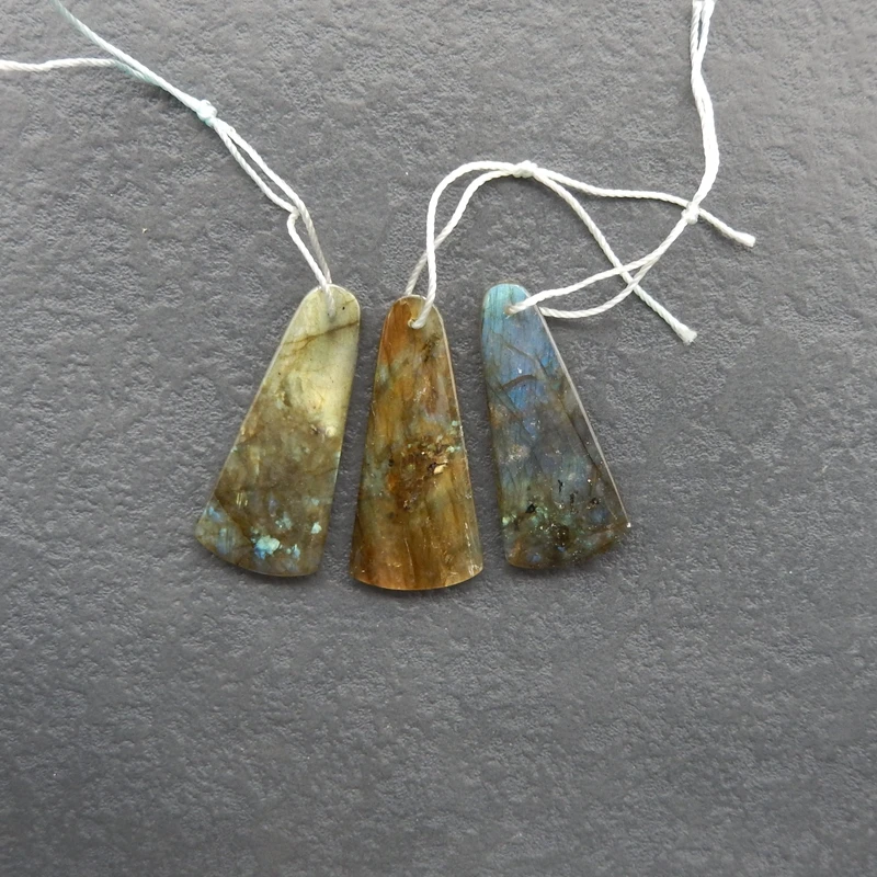 

Natural Stone Labradorite Pendant Beads Semiprecious DIY Jewelry Making Accessories 3pcs 37x16x4mm 13.7g