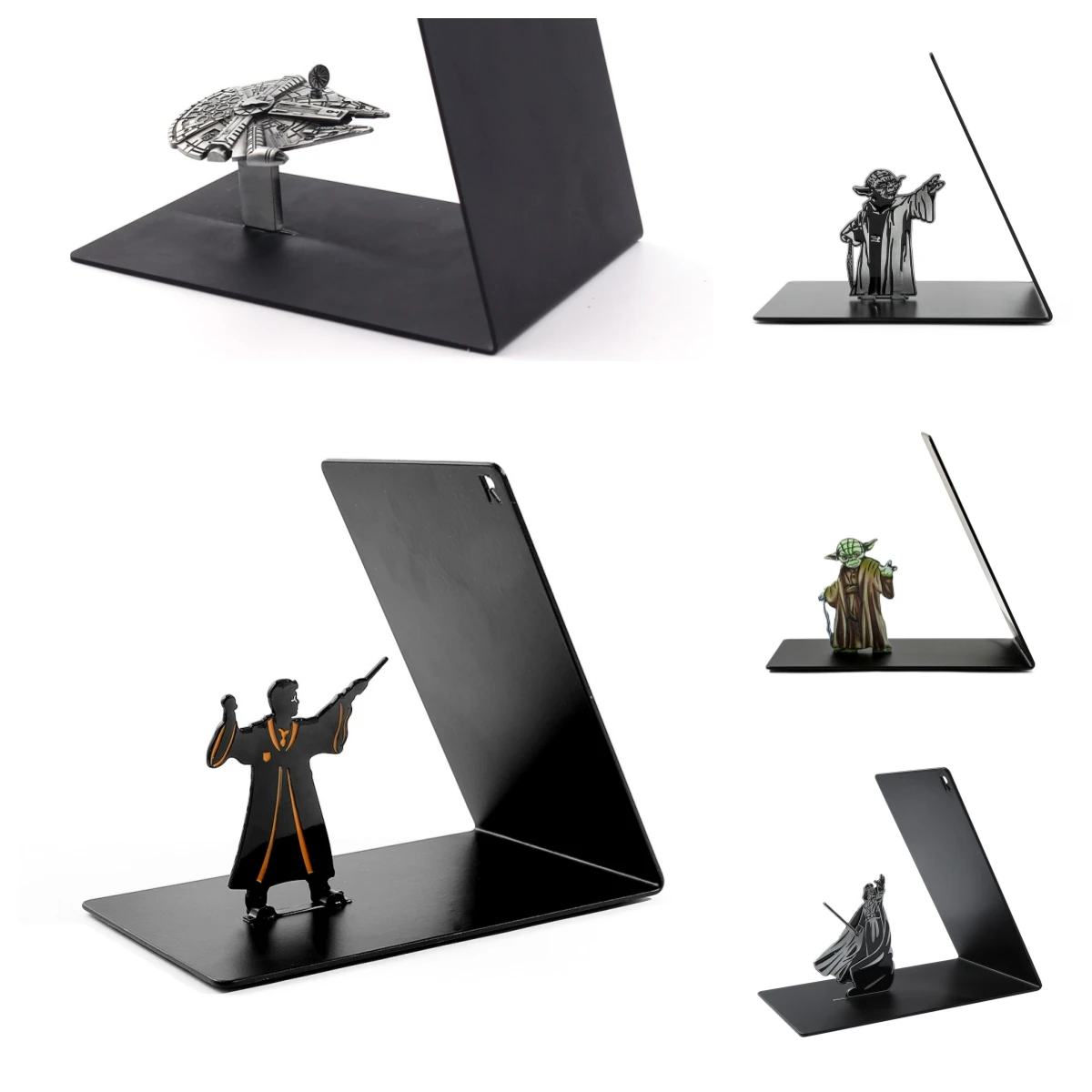 

Creative Gift Zinc Alloy Premium Heavy Duty Metal Bookend Black L Shaped Yoda Bookend Supports on Office Desk