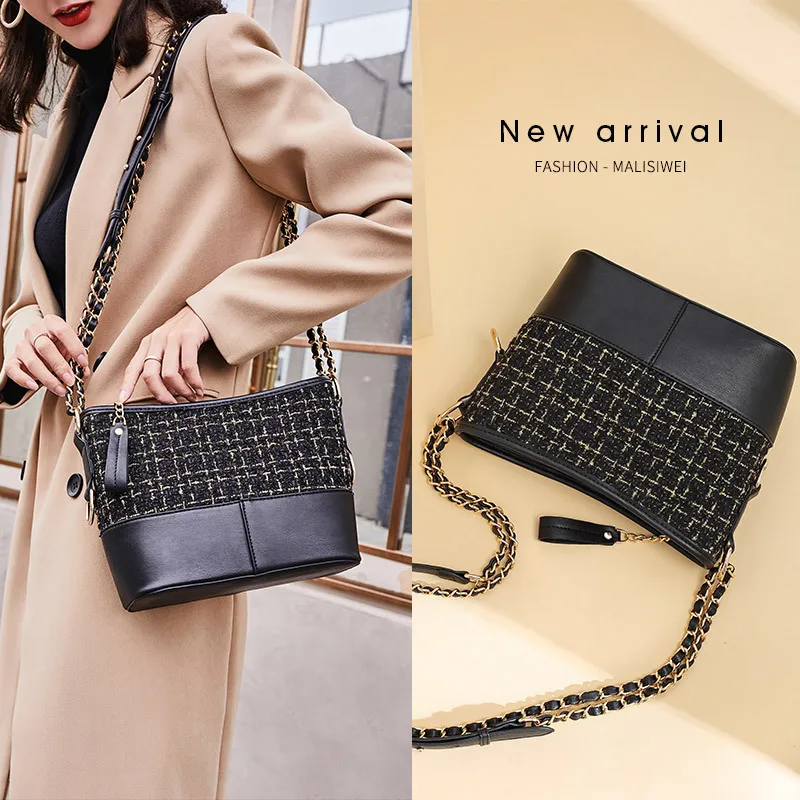 Women autumn and winter new stray bag wild one-shoulder chain messenger bag shoulder bag Fashion woven bucket bag