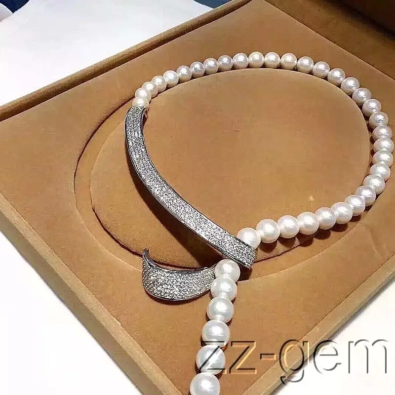 Hot sale new Style 10mm sea shell pearls necklace-cz micro pave connector earring