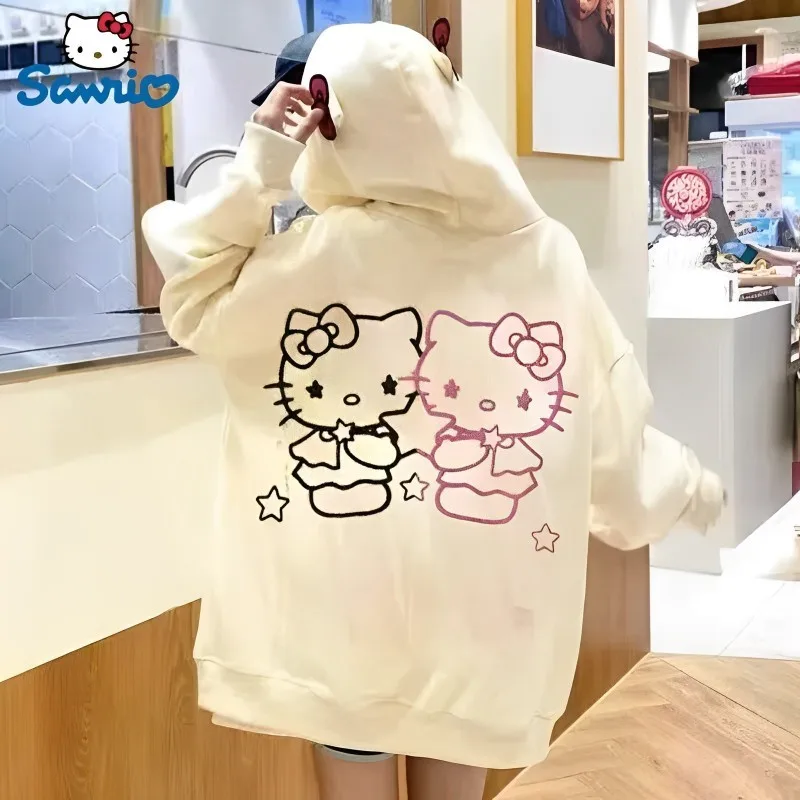 2023 Sanrio Kawaii Hello Kitty New Cute Cartoon Hoodie Sweater Women Autumn Winter Loose Student Cardigan Jacket Birthday Gift