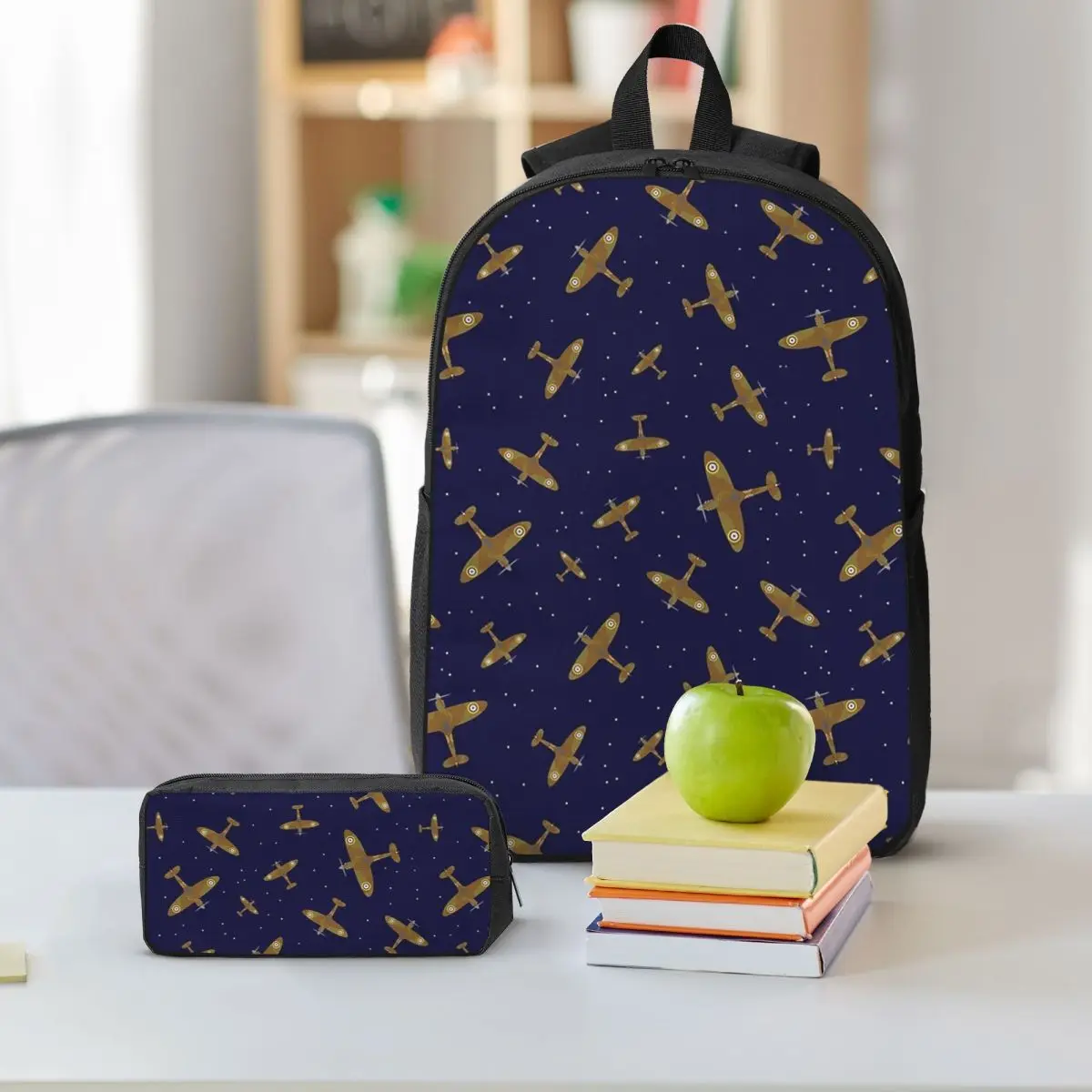 Spitfire War Planes In Flight On Navy Blue Backpack  BookBag School Bag Shoulder Bags 3ps Insulated Lunch Bag Pencil Case