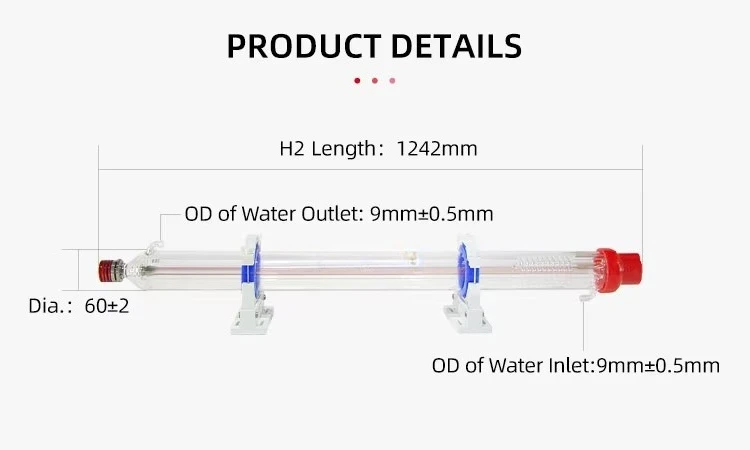 Top Manufacturer Yongli H2 90w Co2 Glass Tube Equipment Parts for Marking Machine