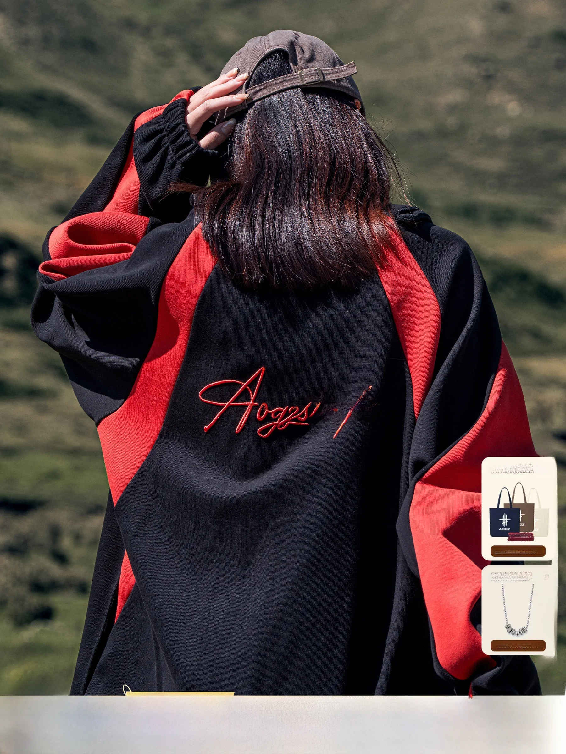 AOGZ American Style Removable Hat Hoodie Men's Spring Autumn New Embroidery Splicing Color Couple Heavy Coat Cotton Polyester