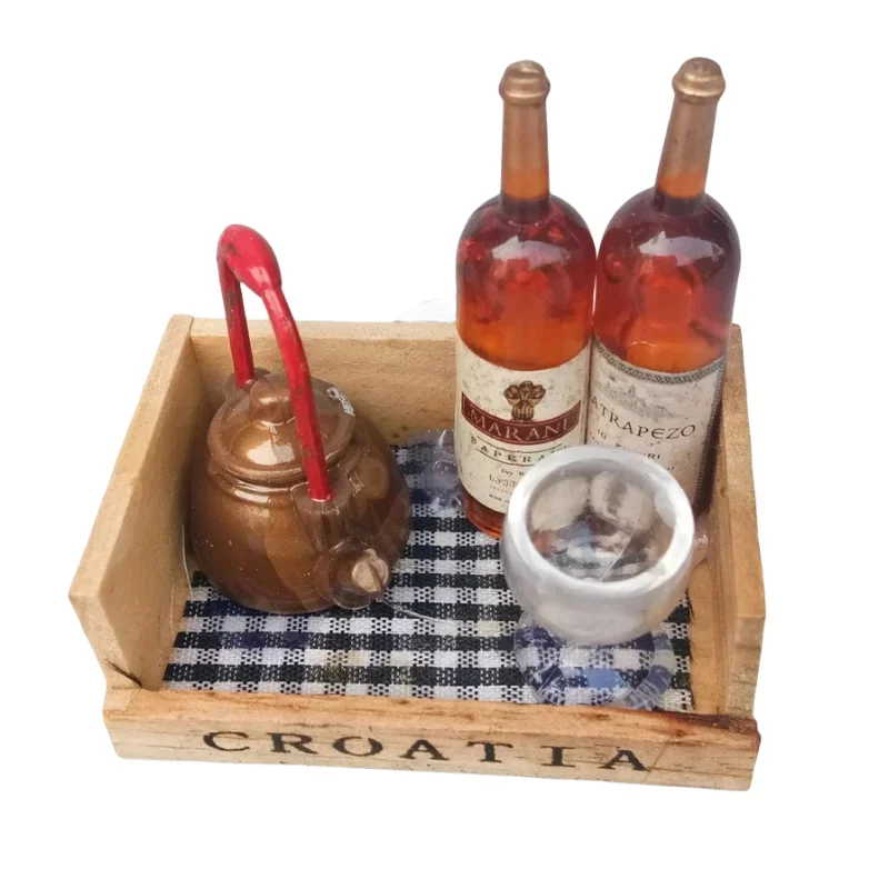 Doll house accessories Mini food 1/6 1/8 1/12 BJD doll Kitchen pots pans dishes glasses wine bottle box for barbie doll