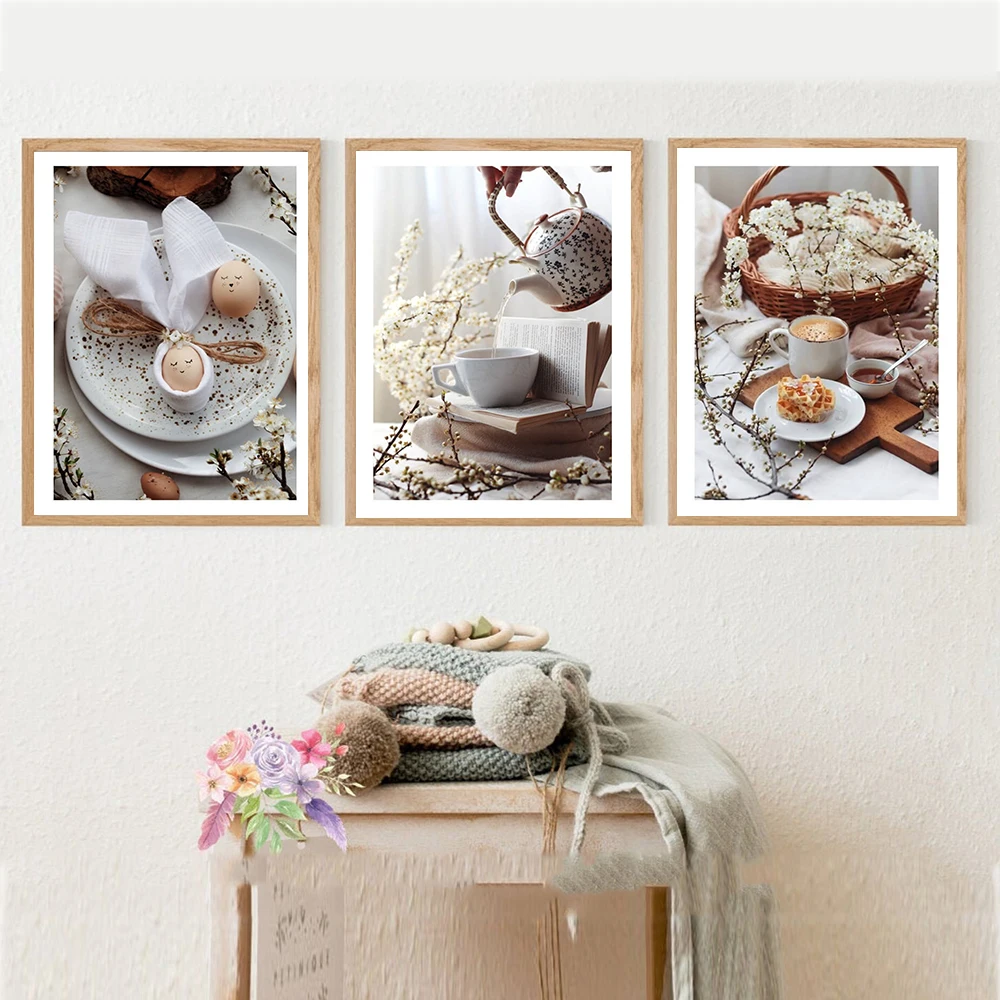 Tea Bread Egg Food Canvas Painting Modern Wall Art Picture for Kitchen Decor Nordic Posters and Prints Home Decoration Para Sala