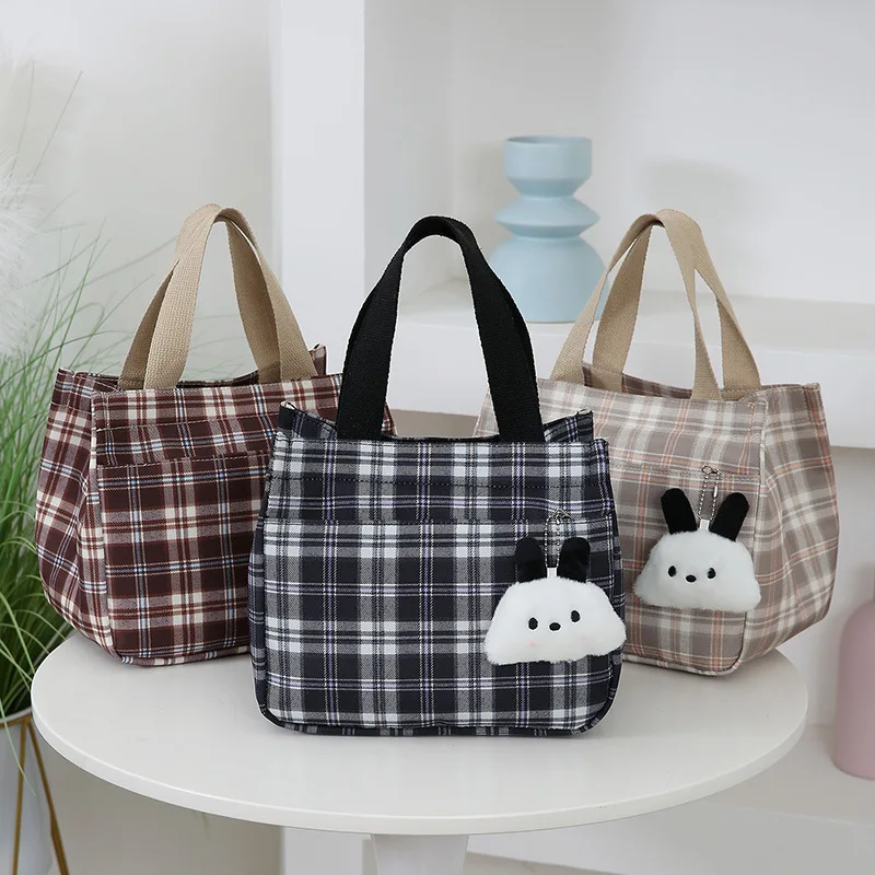 Autumn and Winter New Women's Bag Grid Pattern Handheld Shoulder Bag Large Capacity Women's Backpack Office Worker Bento Bag