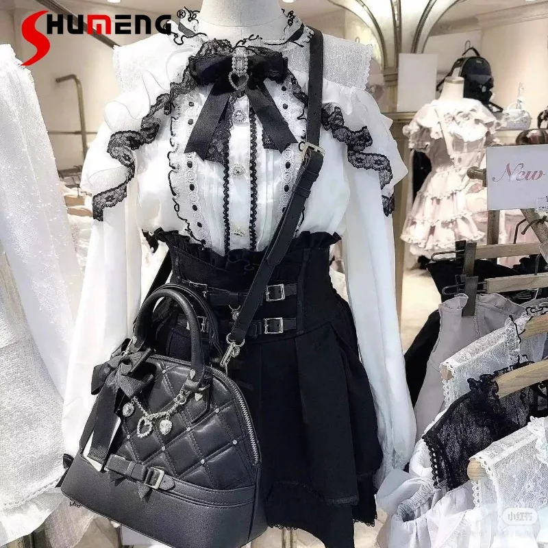 Autumn Top Classic Off-Shoulder Bowknot Shirt New Japanese Sweet Cute Long Sleeves Blouse Kawaii Clothes Y2k Blusas De Mujer