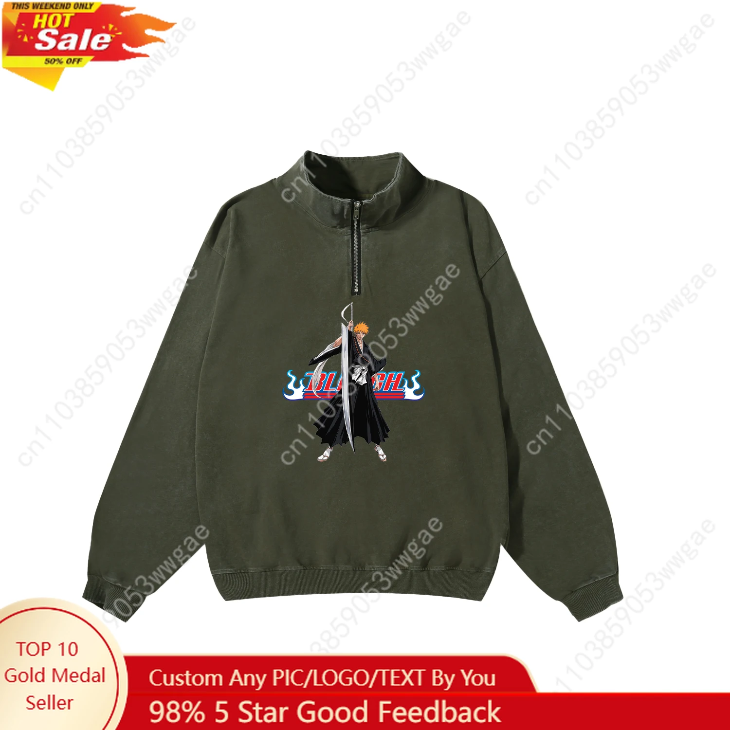 

Bleach Retro Sweatshirt Mens Womans Teenagers Vintage Pullover Half Zipper Sweatshirt Anime Customized Top Long Sleeved Tshirt