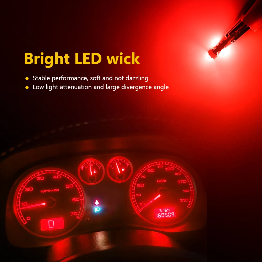 10Pcs T5 LED Bulb Car Instrument Lamp W3W W1.2W 12V Led Canbus Lights Dashboard Warning Lamp Indicator Wedge Car Interior Lights