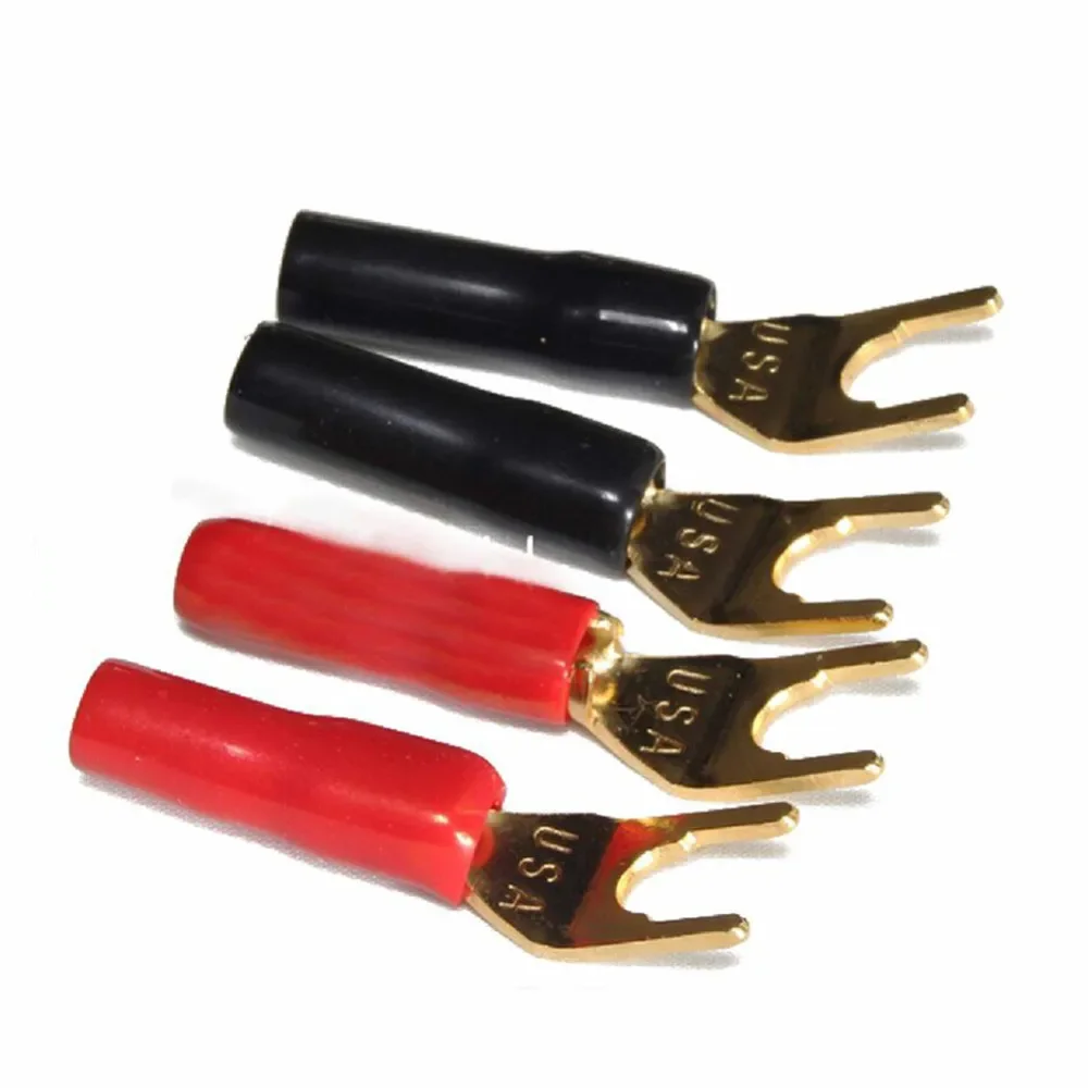 

8pcs/lot Gold Plated Y Spade Banana Connectors Solderless Fork Speaker Banana Spade Fork Connector for Speaker Cable