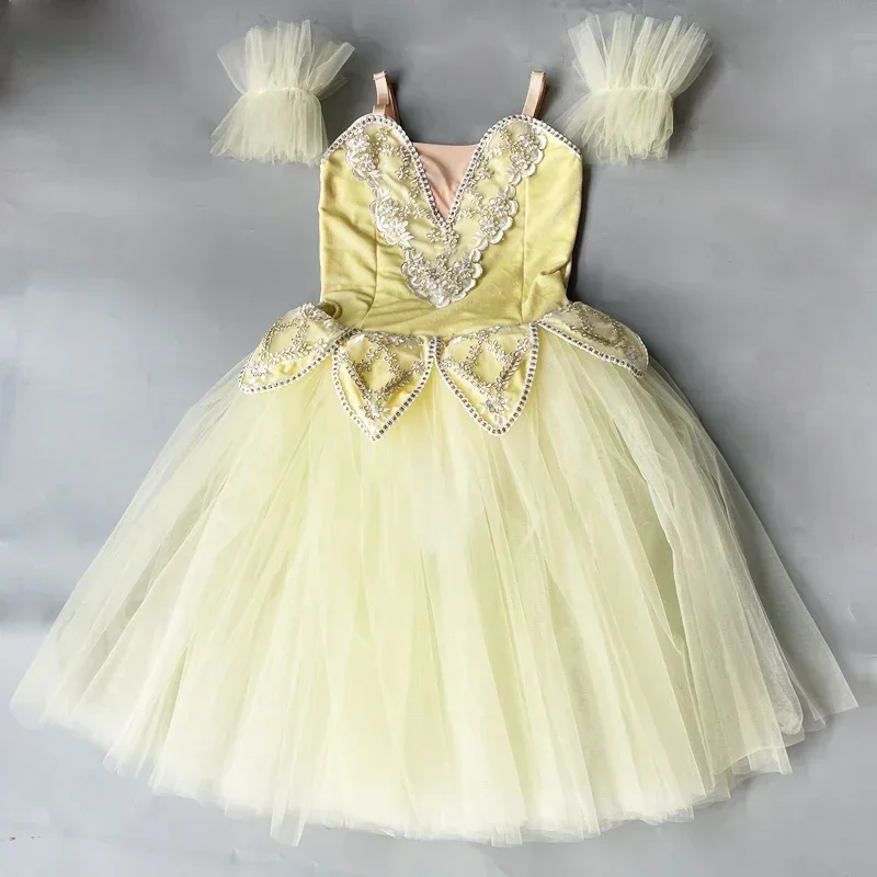 Vestido de Ballet amarillo para niñas, falda de Ballet, vestido largo de baile para niños y mujeres, trajes de bailarina, faldas de danza del vientre