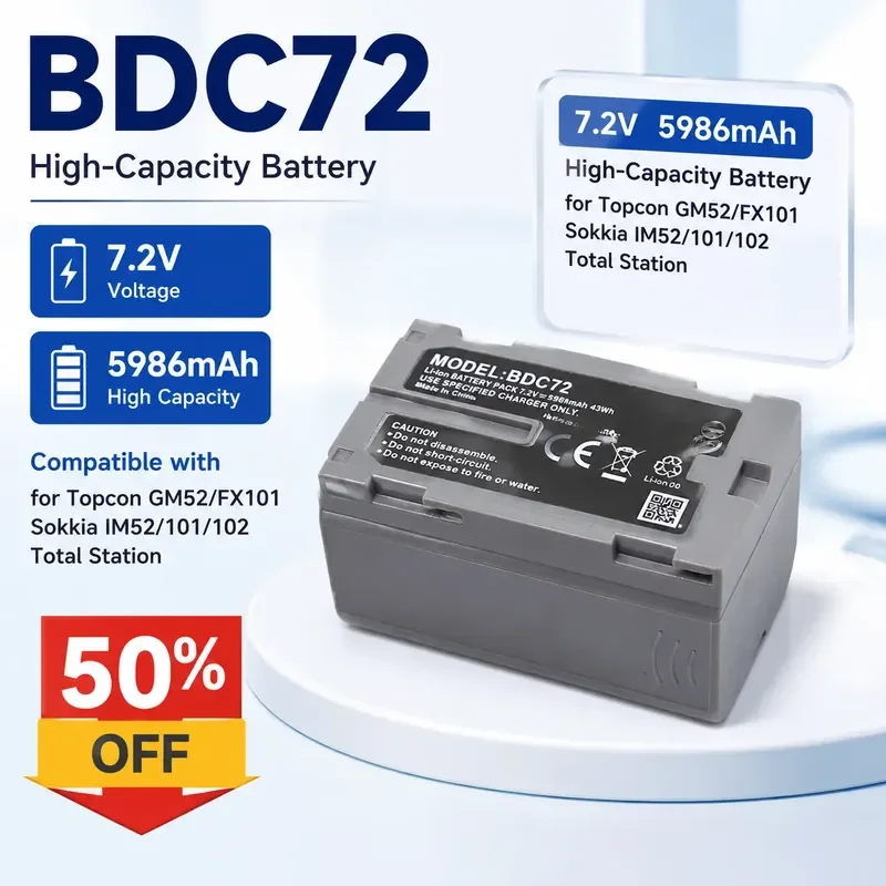 

7.2V 5986mAh High-Capacity BDC72 Battery for Topcon GM52/FX101 Sokkia IM52/101/102 Total Station