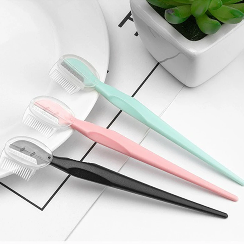 2/4 قطعة مقبض مستقيم رأس مستدير أداة قص الحواجب أدوات التجميل المبتدئين المضادة للخدش أداة قص الحواجب الحاجب الحلاقة