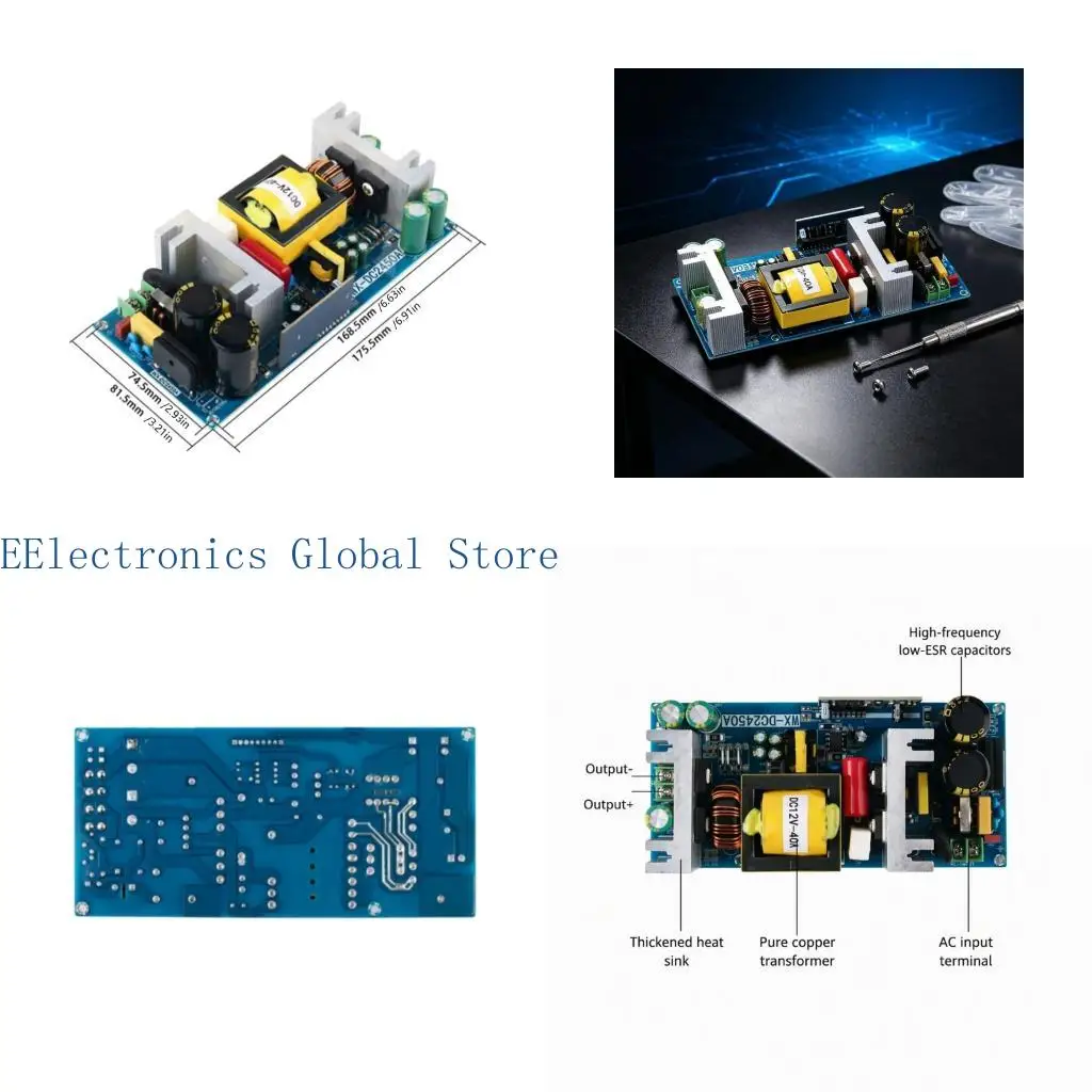 462B 500W Switching Power Supply Module, 12V Output 220V Input Open Frame Wiring Unit with Heat Sink Layout for Monitoring