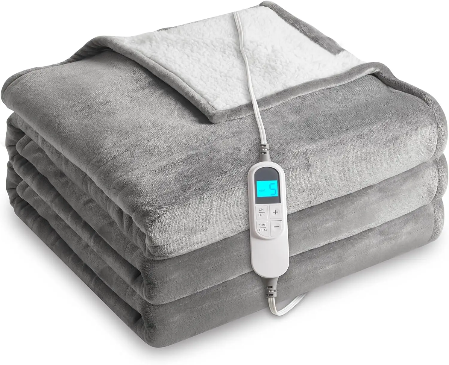 

Электрическое одеяло King Size с двойным управлением, 10 уровнями нагрева, автоматическим отключением, серое и белое