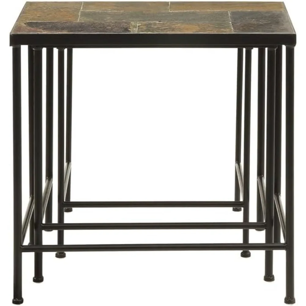 Set of 3 Zhongma Nesting Tables with Slate Tops, Solid Stone End Tables, Side and Accent Tables
