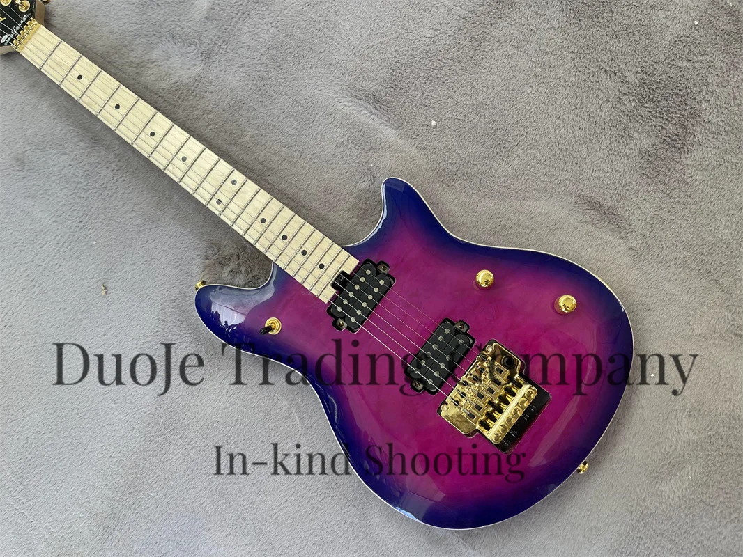 Blue-purple electric guitar basswood body White binding double vibrator bridge Maple fingerboard HH pickup Gold tuners