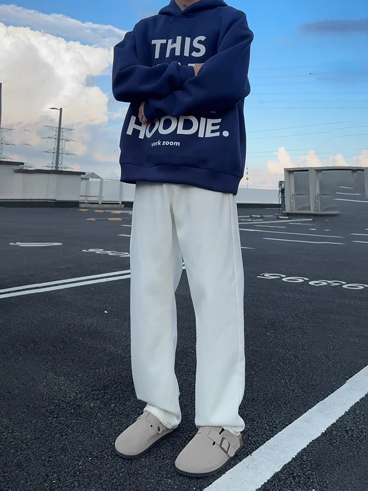 

Cleanfit Men's White Straight Leg Jeans Fce Lined Wide Leg Micro Flared Pants Autumn Winter American Sle High End Feel