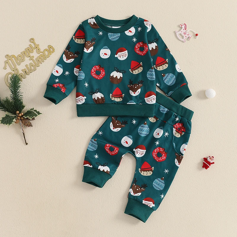 Toddler Baby Boy Girl Christmas Outfit Long Sleeve Crewneck Sweatshirt Jogger Pants Set Fall Winter Clothes